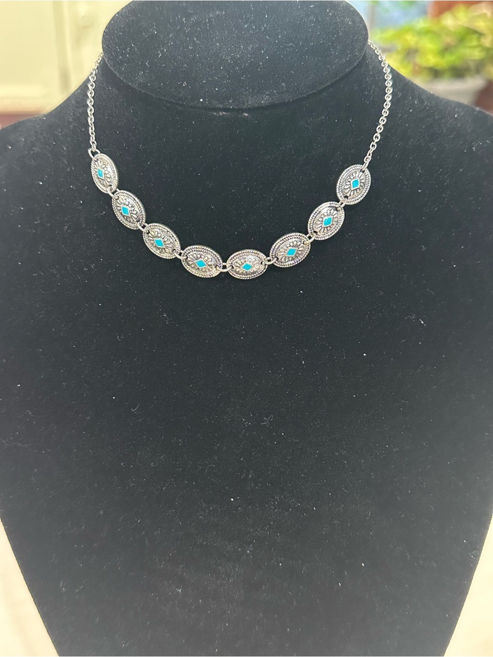 Claire’s Silver-Tone Necklace with Turquoise Marquise Accents